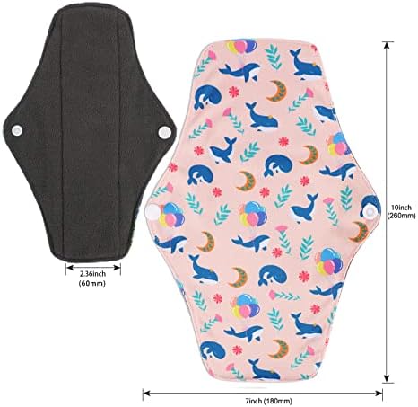 PHOGARY Reusable Menstrual Pads for Heavy Flow with Wet Bag, Sanitary Pads Set with Wings for Women, Washable Overnight Cloth Panty Liners (7 in 1, Style H)