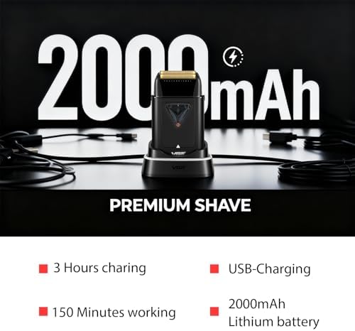 VGR 334 Foil Shaver for Men, Professional Electric Razor for Shaving Face & Bald Head, 10000RPM Vector Motor, Double Titanium Foils, LED Display, USB Charging Base, Men's Electric Shavers for Barbers