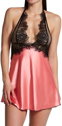 Shirley of Hollywood Women's 31511 Silky Charmeuse and Eyelash Lace Chemise w/Thong