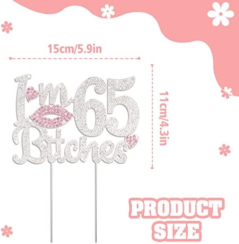 I'm 65th Birthday Pink Rhinestone Cake Topper - Happy 65th Birthday Cheers to 65 Years Old Bday Party Metal Sparkly Food Centerpieces Topper Funny Decorations Sign.