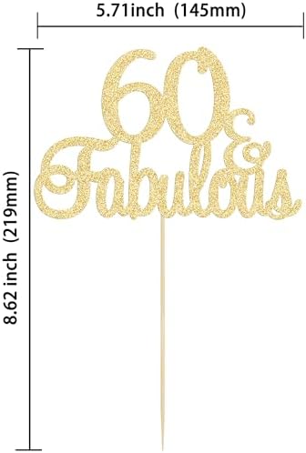 Gyufise Gold Glittery 60 & Fabulous Birthday Cake Topper for 60th Birthday Party Decorations 60 Anniversary Cake Decorations Supplies 1 Pack