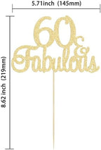 Gyufise Gold Glittery 60 & Fabulous Birthday Cake Topper for 60th Birthday Party Decorations 60 Anniversary Cake Decorations Supplies 1 Pack