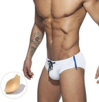 Men's Side Double Zipper Swimming Trunks Briefs Low Waist Swimwear Elastic Beach Shorts Boxers Underwear