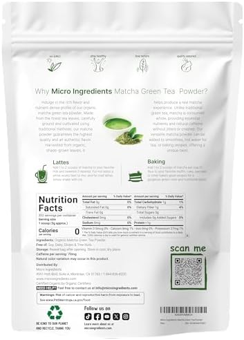 Micro Ingredients Organic Matcha Green Tea Powder, 2 lb | First Harvest, Culinary Grade from Japan | 100% Pure & Unflavored | Great for Tea, Latte & Smoothies | Non-GMO, 0 Calories, Eco-Friendly Packaging