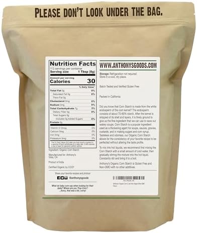 Anthony's Organic Corn Starch, Gluten-free, Vegan and Non-GMO