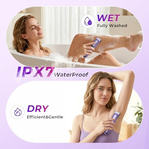 Bikini Trimmer for Women, 4 in 1 Electric Razors for Women - Dual Head, Wet & Dry Use Pubic Body Hair Trimmer Electric Shavers, Rechargeable Womens Facial Razors for Legs, Nose, Armpits, Bikini Area