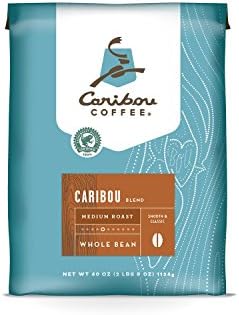 Caribou Coffee, Caribou Blend, Whole Bean, Value Pack 40 oz. Bag, Smooth & Balanced Medium Roast Coffee Blend from the Americas & Indonesia, with A Syrupy Body & Clean Finish; Sustainable Sourcing.