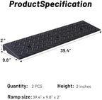 2 Pack Rubber Curb Ramps Driveway ramp, 2" H, 39.4" L, 9.8" W, Heavy Loading (6600LB)/3 Ton Capacity, Threshold, Motorcycle, Loading, Bikes, Wheelchairs Ramps