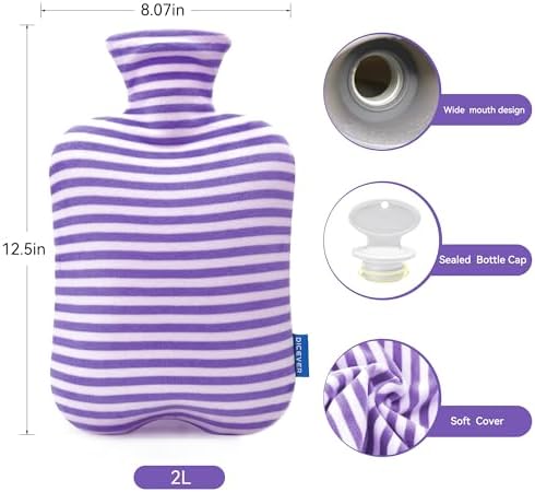 Hot Water Bottle with Soft Cover, 2L Hot Water Bag for Menstrual Cramps, Neck and Shoulder Pain Relief, Hot and Cold Therapies, Hand Feet Warmer, Light Purple
