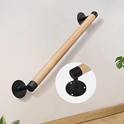 3 FT Wood Grab Bars Wall Mount Hand Rails for Indoor Stairs- Metal Support Wooden Staircase Handrails, Interior Stair Railings, Exterior Steps Banister Hand Railing, Safety Handle for Elderly