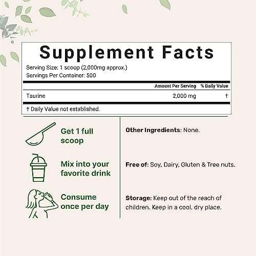 Micro Ingredients Taurine Powder Supplement | 1 KG, 2000mg Per Serving | Unflavored | 100% Pure, Easily Absorbed Free Form | Essential Amino Acids for Exercise, Energy, & Heart Support
