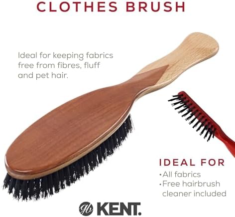 Kent CS1B Clothes Brush, Fabric Lint Remover for Cotton, Wool, Suede and Silk, Pure Black Bristles Handcrafted Two Tone Cherrywood Veneer Remover for Dust, Fluff and pet Hair. Made in England
