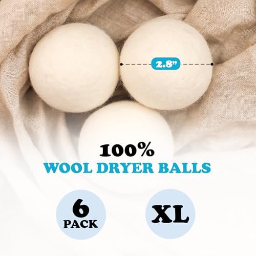 Wool Dryer Balls - Smart Sheep 6-Pack - XL Premium Natural Fabric Softener Award-Winning - Wool Balls Replaces Dryer Sheets - Wool Balls for Dryer - Laundry Balls for Dryer, 6 Count (Pack of 1)