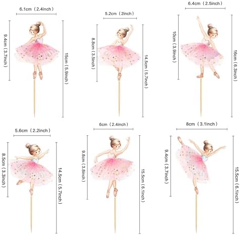 24PCS Ballerina Cupcake Topper Kit, Ballet Tutu Dancer with Slipper Picks for Little Girls Birthday, Baby Shower, Wedding Party Decorations（Pink）