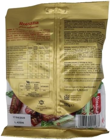 Fida Rossana Gran Selezione Hard Filled Candy, Rossana Classic, Rossana Coconut, Rossana Pistacchio, Rossana Chocolate Assortment, 175 Grams, Pack of 2, Imported Italian Candy, Packed in a Blue Desert Market Bag