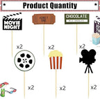 12 PCS Movie Night Cupcake Toppers, Hollywood Movie Theme Cake Decor for Movie Themed Birthday Party Supplies