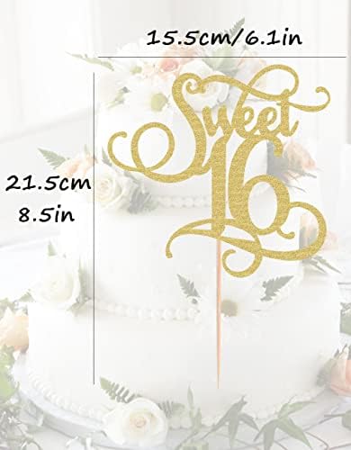 Sweet 16 Cake Topper - Gold Glitter 16th Birthday Party Decorations Supplies - Cheers to 16 Years, 16th Wedding Anniversary/Friendship Anniversary Party Cake Decor