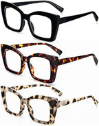 REAVEE Oversized Square Reading Glasses for Women, Blue Light Blocking Large Frame Computer Readers Spring Hinge