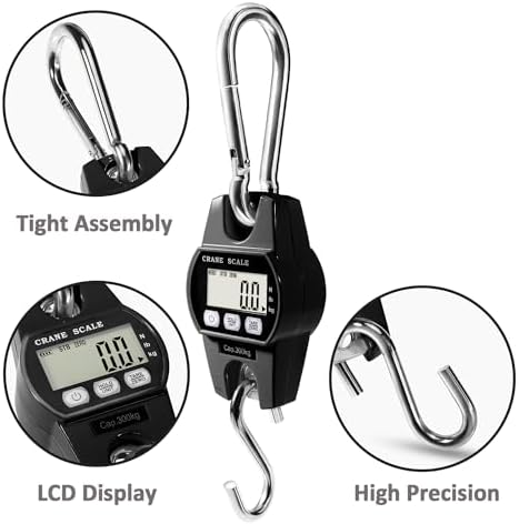 GRAM PRES Digital Hanging Crane Scale 660LB/300KG， Deer Hunting Scales, Farm,Fishing, Fish, Meat，Game,Luggage Scale with Hold/Tare