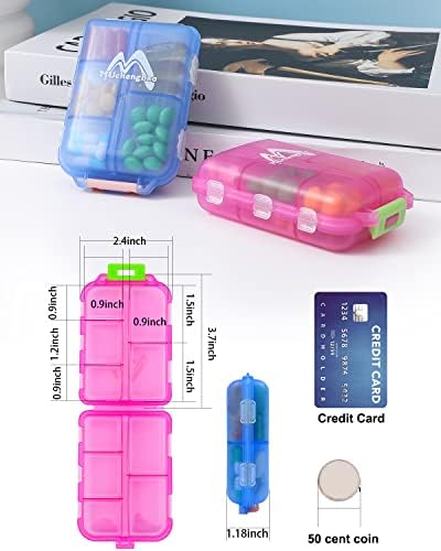 2 Pack Pill case Travel Pill Organizer, Pill Box for Purse Vitamin Fish Oil 10 Compartments Container Medicine Box by M Muchengbao