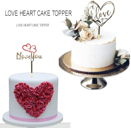 6 Pcs Love Heart Cake Topper Cake Decoration for Valentine's Day Wedding Mother's Day, Acrylic Gold Cupcake Topper Picks Love You Letter Cake Topper for Party Cake Desserts Decor Supplies
