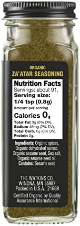 Watkins Organic Za'atar Seasoning, Spice Mix, 2.6 oz., 1 Count