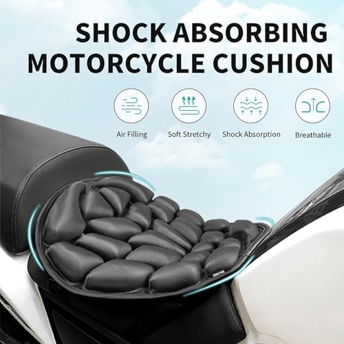 Motorcycle Seat Cushion Inflatable Pad, Pressure Relief Ride Motorcycle Air Cushion Cover Large for Cruiser Touring Saddles Compatible with Harley Davidson Motorcycle (Standard-Black)