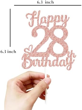 28 Birthday Cake Toppers-Rose Gold Glitter, Happy 28th Cake Topper for Men,28 Cake Topper For Women, 28th birthday decorations,28th Birthday Cake Topper Twenty eight