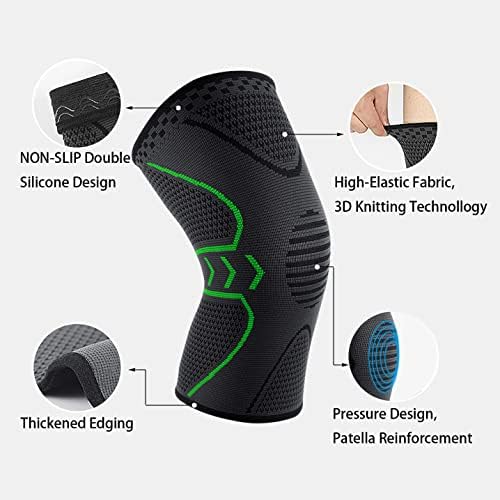2 Pack Knee Brace, Knee Compression Sleeve Support for Men & Women, Knee Support for Running, Basketball, Weightlifting, Gym, Workout, Sports