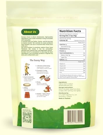 Sunny's Farm Tapioca Flour – Non-GMO, Gluten-Free, Grain-Free, Vegan Tapioca Starch for Baking, Cooking & Boba Tea – 16oz (Pack of 1)