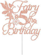Fairy 5th Birthday Cake Topper, Fairy Happy 5th Birthday Decorations, Girls Five Bday Cake Decor, Floral Fairy Bday Party Decorations, Rose Gold Glitter