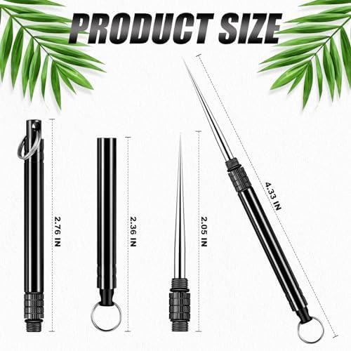 Metal Titanium Toothpicks, 8Pcs Black Reusable Keychain Telescopic Toothpick with Titanium Protective Case Holder, Multifunctional Stainless Steel Toothpick for Travel Picnic Camping