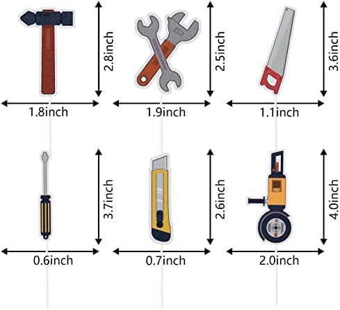 Mechanic Cupcake Toppers, 18pcs Tools Dessert Toppers, Silver/Grey Birthday Party Supplies