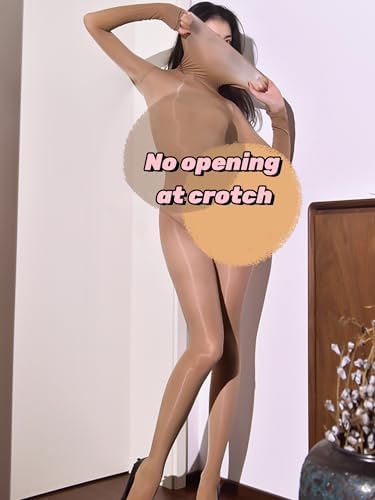 RUIBAVYA Body Stockings for Women Sexy Full Body Tights Oil Shiny Bodystocking High Neck Nylon Catsuit Shimmer Bodysuit