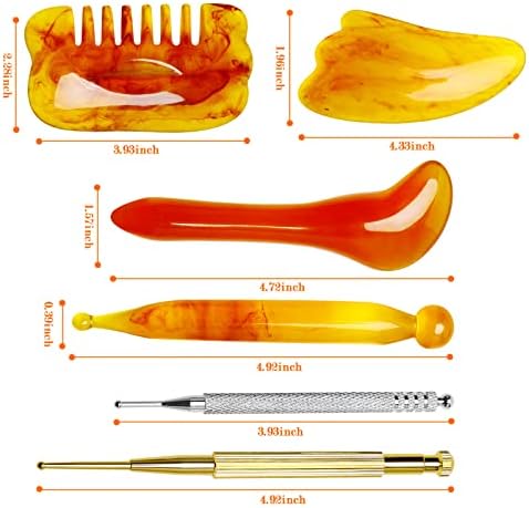 6PCS Massage Tool, Gua Sha Facial Stretching Stick Manual Acupuncture Pen Massage Scraping Board Triangle Board Gold and Silver Ear Probe Point Acupuncture Pen for Face Body
