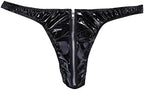 Men's Sexy Lingerie Jockstrap Shiny Metallic Zipper Open Front Pouch G-String Thongs Underwear