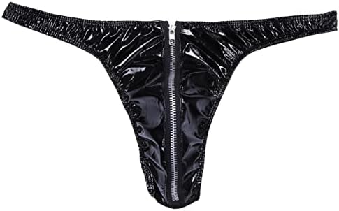 Men's Sexy Lingerie Jockstrap Shiny Metallic Zipper Open Front Pouch G-String Thongs Underwear