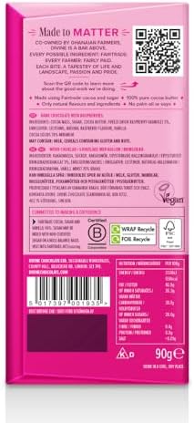 DIVINE CHOCOLATE Dark Chocolate 70% Raspberry, 90 GR
