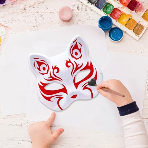 12 Pack White Fox Masks – DIY Blank Animal Face Mask with Elastic Strap for Halloween, Masquerade, Cosplay, School Drama, Painting Craft and Party Decorations