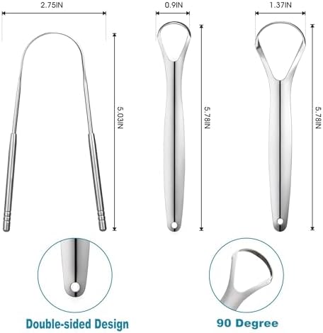 3 Pack Metal Tongue Scraper, Stainless Steel Tongue Cleaning Tool, Reusable Manual Design for Daily Oral Care, Portable Tongue Cleaner Set, Silver