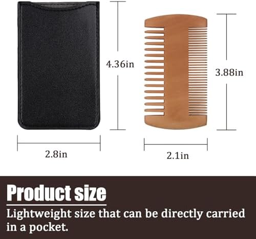 Pearwood Beard Comb, Wooden Beard Comb for Men with Leather Case, Dual-Sided Teeth for Beard Grooming