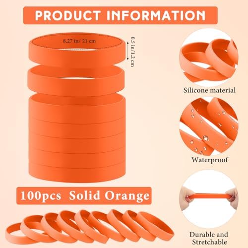 Liliful 100 Pcs Silicone Rubber Wristbands Rubber Wristband Bracelet Bands for Silicone Wristbands for Women Men(Orange)