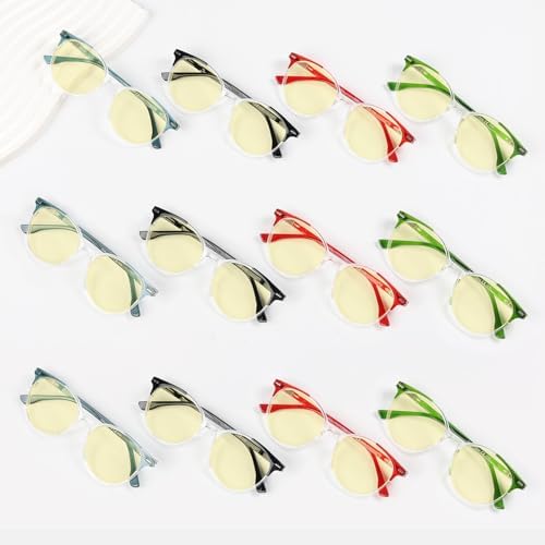 Eyekepper 12 Packs Blue Light Blocking Reading Glasses for Women Ladies Round Computer Readers Yellow Tinted +0.75