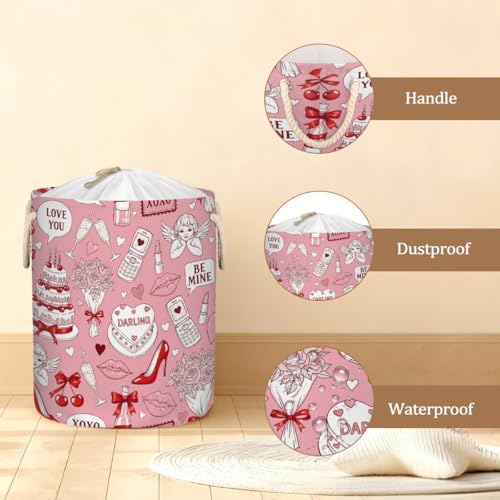 Large Laundry Basket Hamper 58L - Valentine Cake Queen Collapsible Storage Bin for Blankets, Kids Toys, Dirty Clothes, Tall Baby Nursery Hamper for Bedroom, Bathroom Decor, Gift Basket