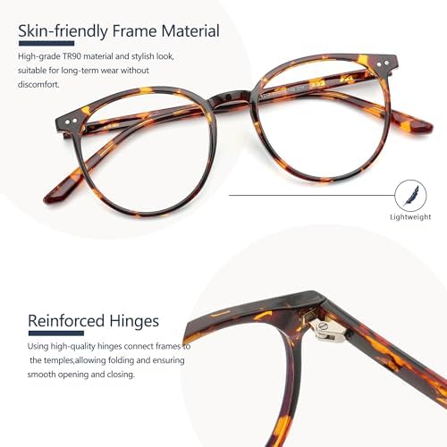 Blue Light Blocking Glasses for Women and Men, Round Frame Computer Gaming Anti Eyestrain & UV Glare RF6213 (Coco Tortoise)