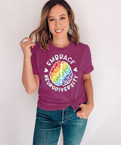Womens Neurodiversity Shirt Autism Awareness Tshirts Mental Health Awareness Short Sleeve Tops
