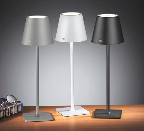 Cilio Sole LED Table Lamp with Touch Sensor, Dimmable with Memory Function, Up to 13 Hours of Lighting Time, for Indoor and Outdoor Use, Metal/Plastic, 13.75" H, 4.25" Diameter, Black