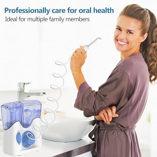 H2ofloss Dental Water Flosser for Teeth Cleaning With 12 Multifunctional Tips & 800ml Capacity, Professional Countertop Oral Irrigator Quiet Design(HF-9 whisper)