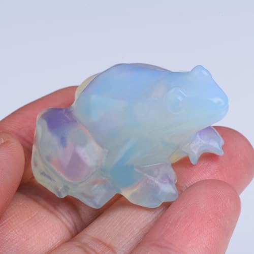 2 Inch Opal Frog Crystal Figurine，Frog Gifts Healing Crystal Decor，Frog Garden Statue Stone Energy Gemstones, in Bedroom Office Christmas Meditation Gifts Aquarium Decoration