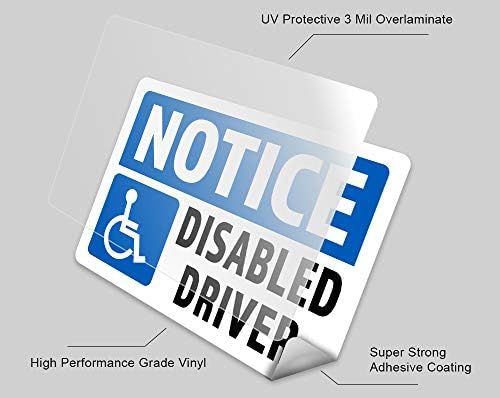 2-Pack Notice Disabled Driver Vinyl Decal Sticker | 7-Inch by 5-Inch | Premium Quality Vinyl Decal | Laminated with UV Protective Laminate | PD2737